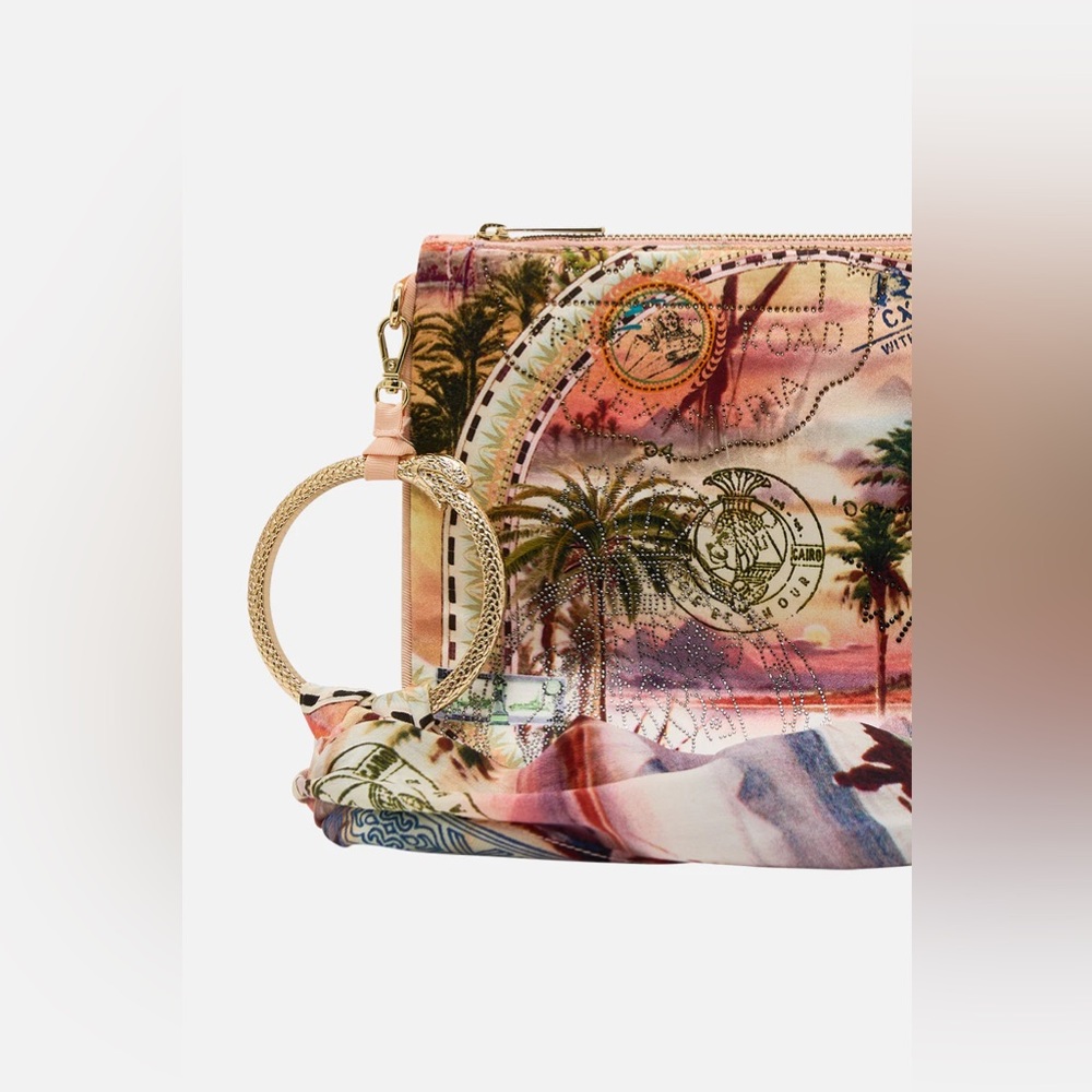 Camilla “Millas Got Mail” Egypt motif silk ring scarf clutch wristlet bag sac - Picture 4 of 9